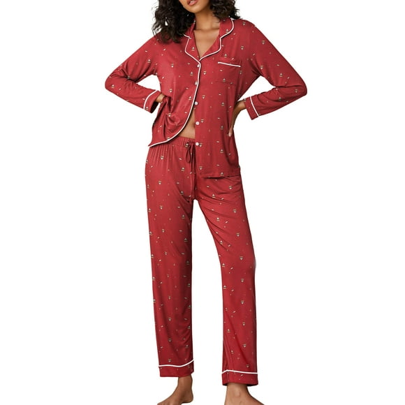 Conjunto de Pijamas de Manga Larga para Mujer Ekouaer Navidad