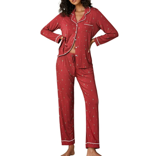 Conjunto de Pijamas de Manga Larga para Mujer Ekouaer Navidad