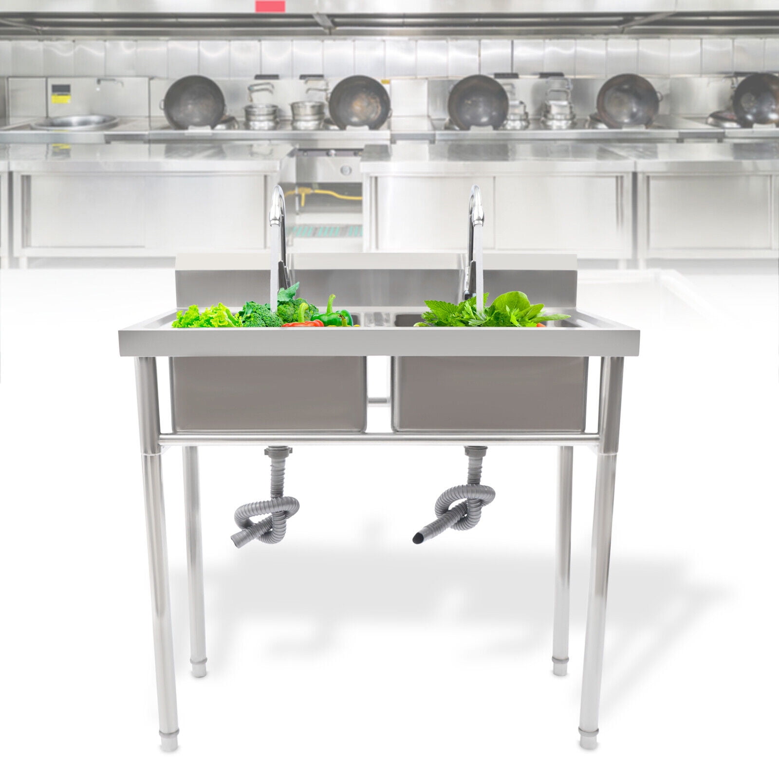 2 Compartment Commercial Sink Restaurant Kitchen Utility Sink Stainless Steel