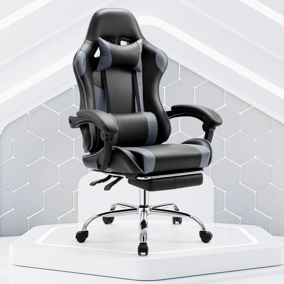 CONCETTA Computer Chair with Footrest and Lumbar Support, Home Offfice Chair, Black and  Gray
