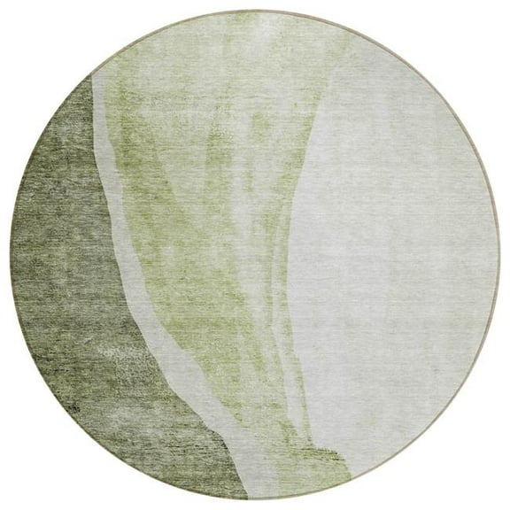 HomeRoots 580786 8 ft. Round Abstract Washable Indoor & Outdoor Area Rug, Olive Green & Beige