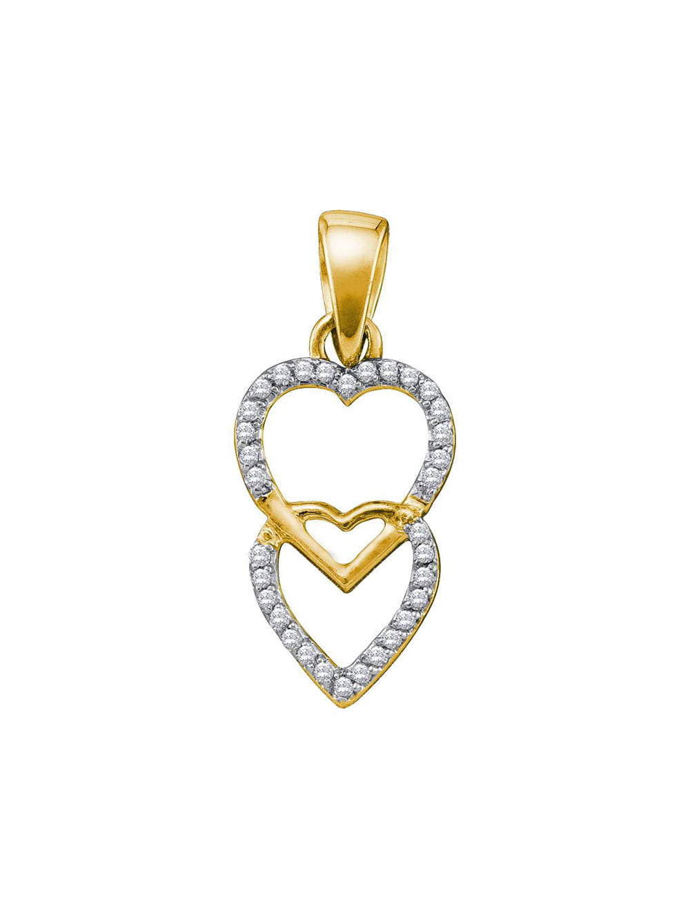 I2-I3 Mia Diamonds 10k White Gold Round Diamond Double Heart Locked Pendant .10cttw