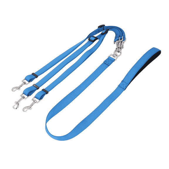 BIMZUC 3‑Way Adjustable Nylon Dog Leash with Padded Handle, Detachable Coupler for 1‑3 Dogs, Thickened, Blue,56.7-66.9in (Adjustable)