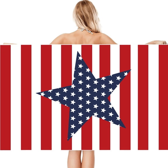 Oversized USA Flag Beach Towel, Reversible Patriotic Pool Towel for Summer Beach Swimming