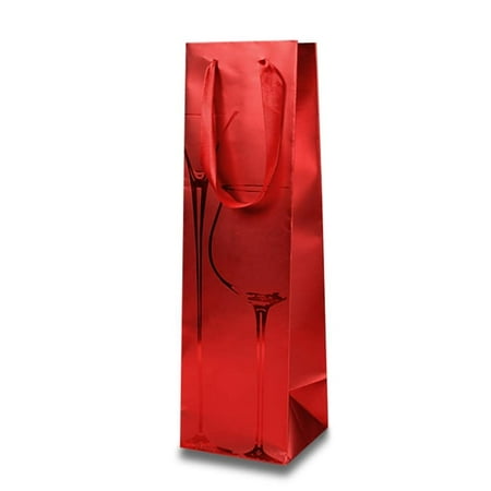 

12ea - 4-1/8 X 4-1/8 X 14-1/4 Red Metallic Glass Wine Bags Christmas Gusset - 4 1/8 by Paper Mart