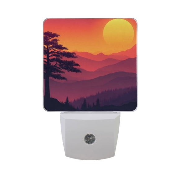 Tree and Sunset Night Light 2 Pack LED Nightlight Plug into Wall Dusk to Dawn Sensor Soft White
