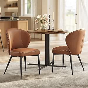 VASAGLE EKHO Collection - Juego de 2 sillas de comedor, sillas de cocina tapizadas, asiento cómodo, piel sintético con costura, fácil montaje, sala de estar, recepción, restaurante, café caramelo