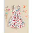 thumbnail image 3 of Toddler Kids Girls Summer Independence Day Overalls Jumpsuit 6 12 18 24 Months 2T 3T 4T 5T 6T Sleeveless Ice Cream/Firework Print Suspender Shorts, 3 of 9