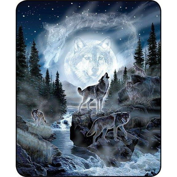 Moon Wolf 50"x60" Faux Fur Blanket