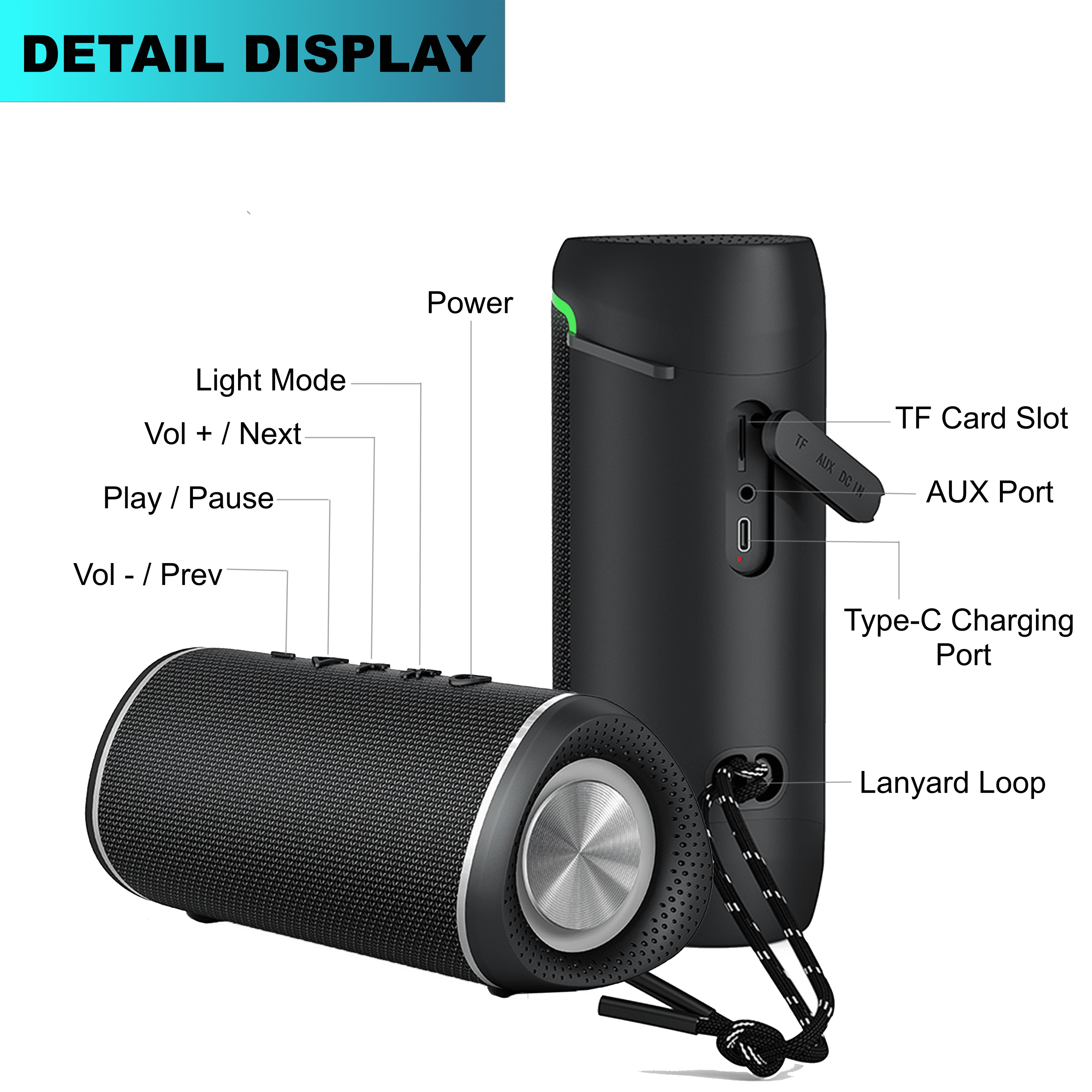 Portable Bluetooth Speaker with RGB Lights, IPX6 Waterproof Wireless Speaker 10H Playtime, Outdoor Loud Speaker with TWS Pairing for Bike Beach Party Home, Black