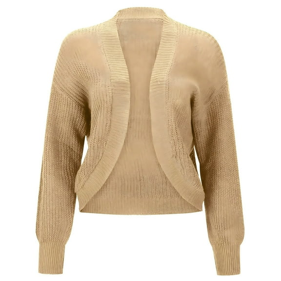 Fiaer.Womens Long Sleeve Cropped Knit.Casual Trendy Cardigans for Women.Women's Comfort Going out Knitted Tops Khaki XL