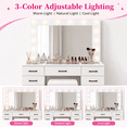 thumbnail image 3 of Zimtown Makeup Vanity Desk with Large Mirror & Charging Station, Vanity Table with 9 Drawers & Visible Glass Top, Bedroom Dressing Table, White, 3 of 9
