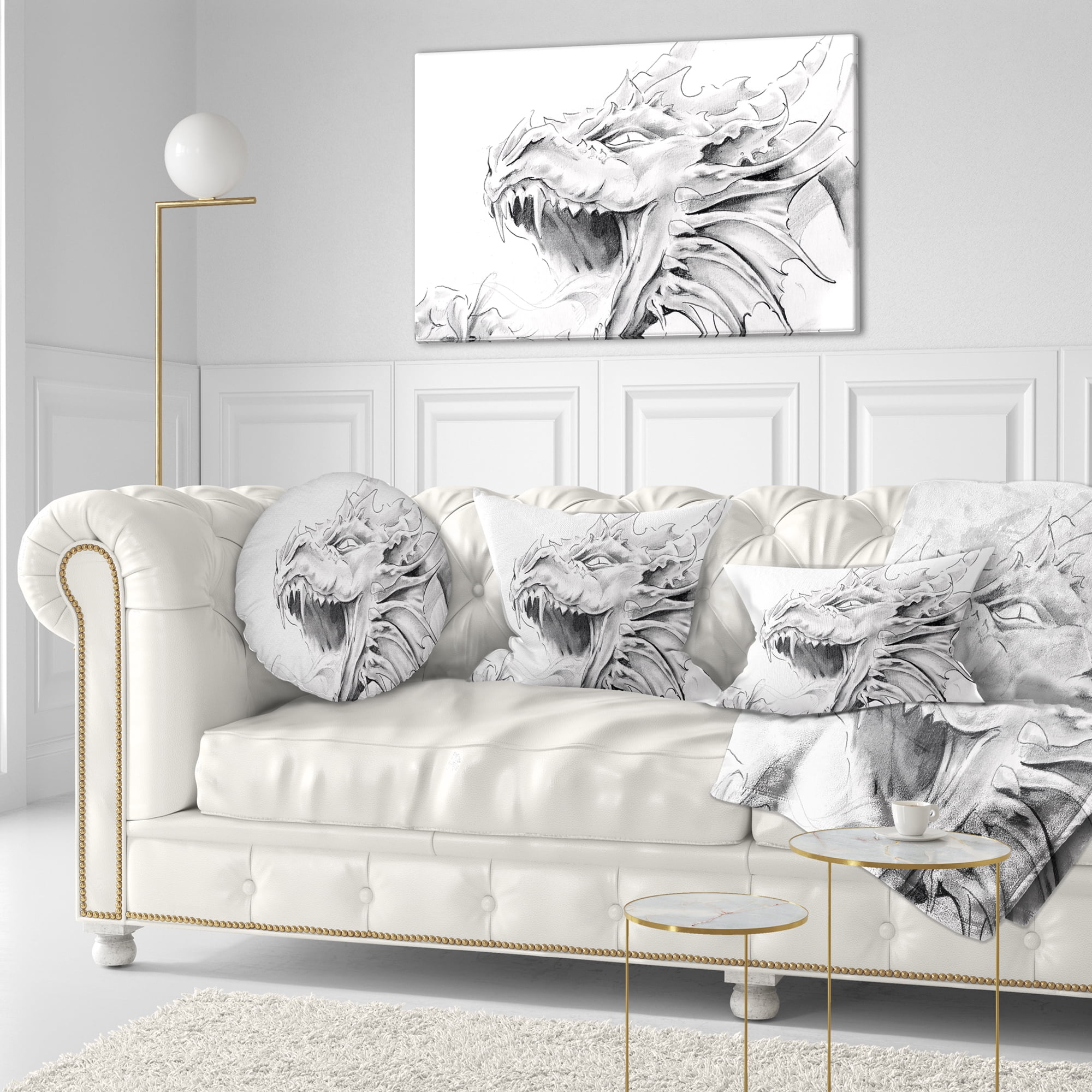 Designart Dragon Tattoo Sketch - Abstract Throw Pillow - 12x20