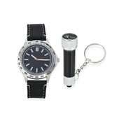 George Adult Male Analog Watch Set with Flash Light in Silver and Black - 42041SWMM