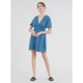 thumbnail image 5 of Made by Johnny Women's Airy Short Sleeve Kimono Style Deep V Neck Dress Top S-3XL Plus Size M DENIM, 5 of 6