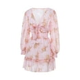 thumbnail image 4 of Franhais Female Dress, Adults Flower Print Deep V-Neck Long Sleeve Ruffled One-Piece for Ladies, S/M/L/XL, 4 of 9