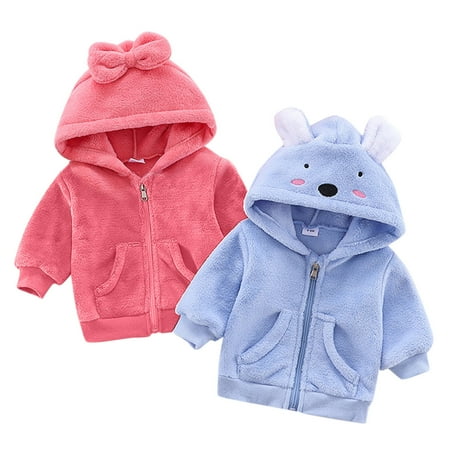 

TOWED22 Kids Winter Coats Toddler Kids Baby Boy Girl Winter Hooded Clothes 3D Ear Zipper Hoodie Coat Solid Color Long Sleeve Plush Warm Jacket Pink