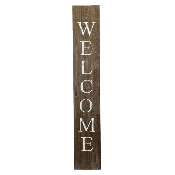 homeroots outdoor 384913 Rustic Espresso Brown and White Front Porch Welcome Sign