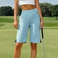 thumbnail image 2 of Gifts for Girls! QATAINLAV Women 2025 Dressy Casual Bermuda Shorts Stretch High Waisted Golf Shorts Summer Side Slit Short Yoga Pants with Pockets Light Blue S, 2 of 10