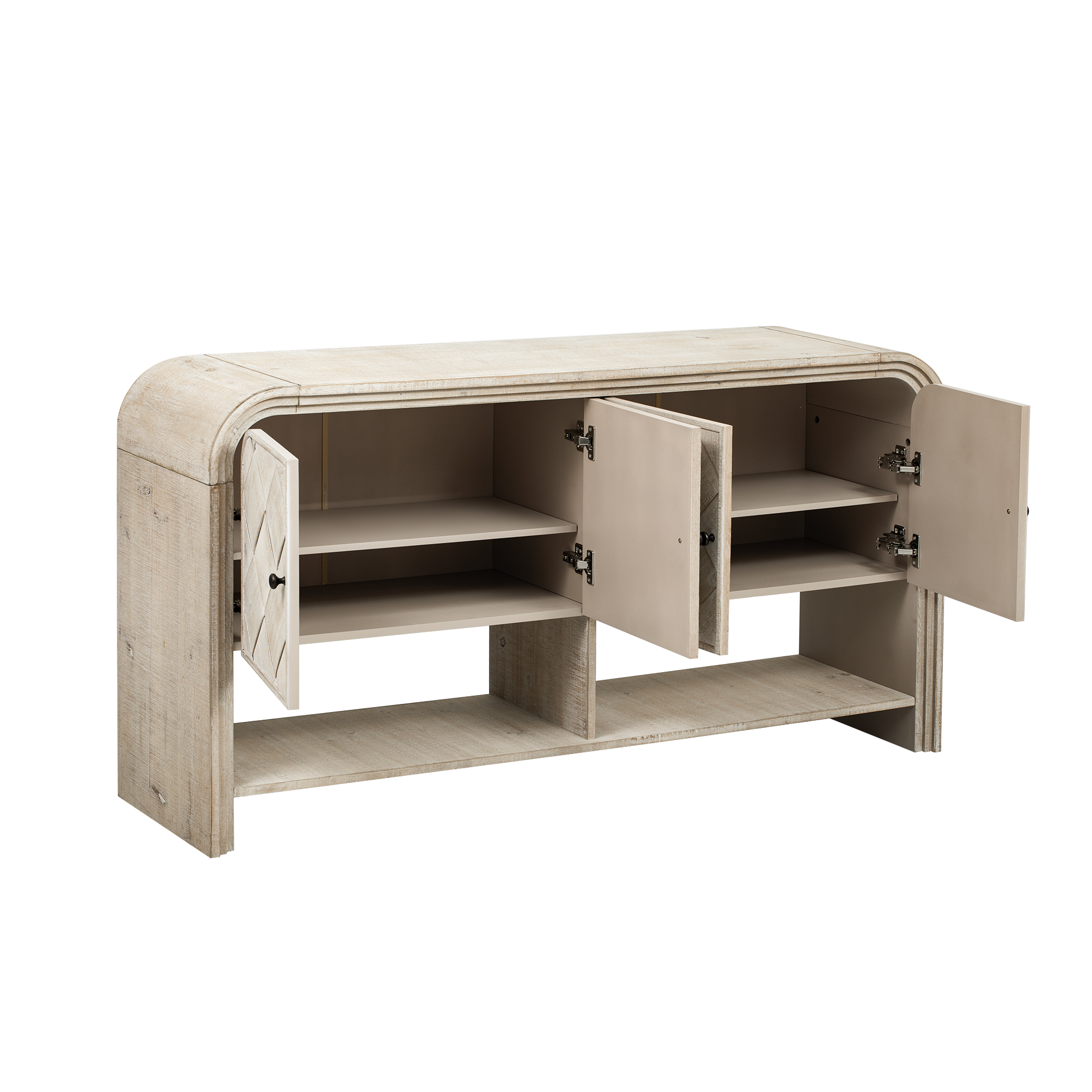EUROCO 59.8" Long Console Table,Wood Entryway Table with 4 Doors and Open Storage Shelf, Narrow Long Sofa Table Behind Couch for Hallway, Living Room,Beige