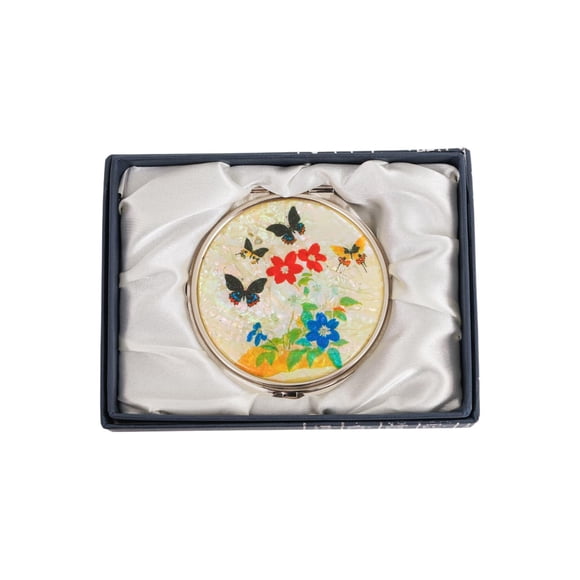 Espejo compacto de nácar de February Mountain - Regalo de doble aumento para mujeres mamá hermana - Idea de cumpleaños o Navidad (1 jardín de mariposas)