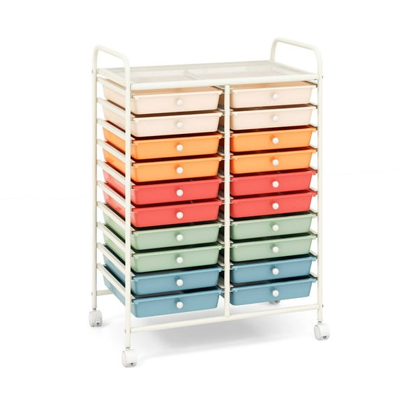 Costway 20 Drawers Rolling Storage Cart Art Craft Organizer on Wheels Multipurpose Macaron