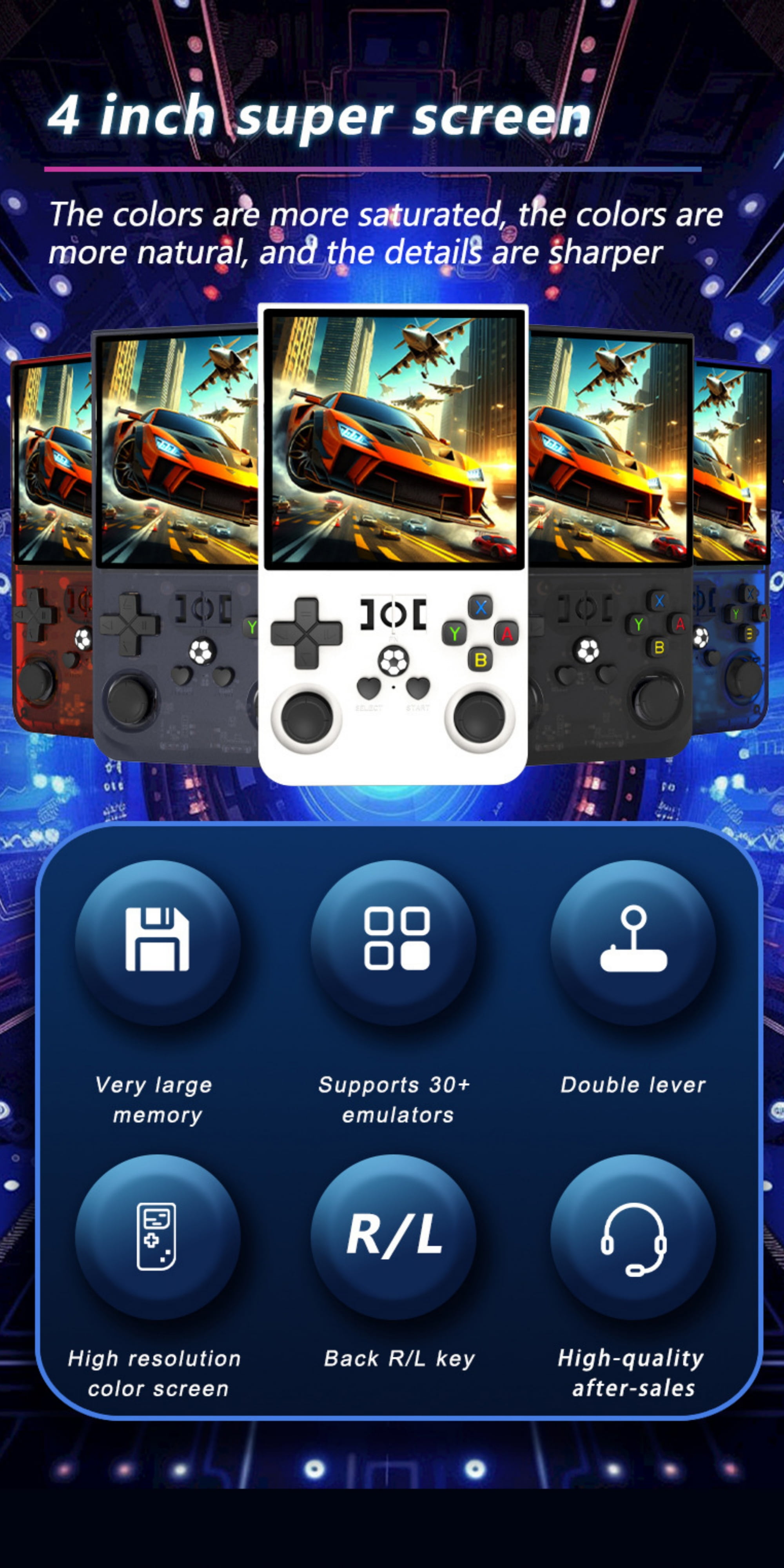 R36MAX open source handheld game console, 4.0-inch 3D large screen, GBA dual joystick, arcade nostalgia,black,128G