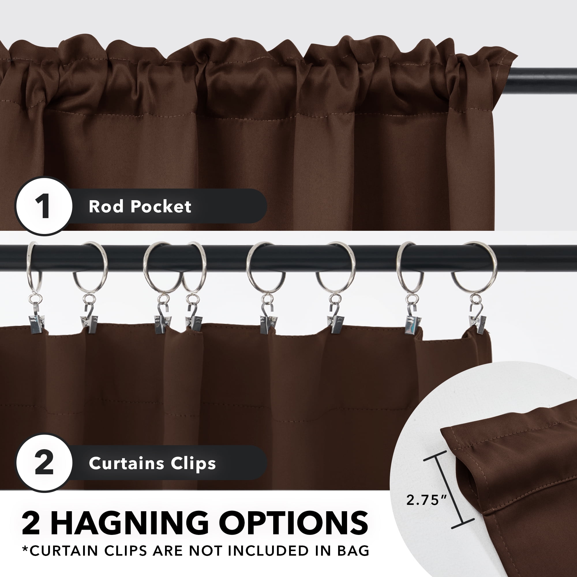 Deconovo Black Out Curtains for Bedroom 63 inches Long, 2 Panels, Thermal Insulated Rod Pocket Window Drapes, 38" x 63", Chocolate