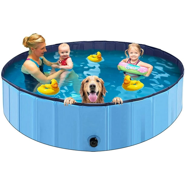 Intera Foldable Dog Pet Bath Pool, 63'' Diameter Large Collapsible Wading Pool Pits Ball Pool Portable Bathing Swimming Tub XL Kiddie Pool for Dogs Cats and Kids Indoor & Outdoor Use, Blue -