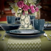 Elama Deepsea Mozaic 16 Piece Round Stoneware Dinnerware Set in Sea Blue