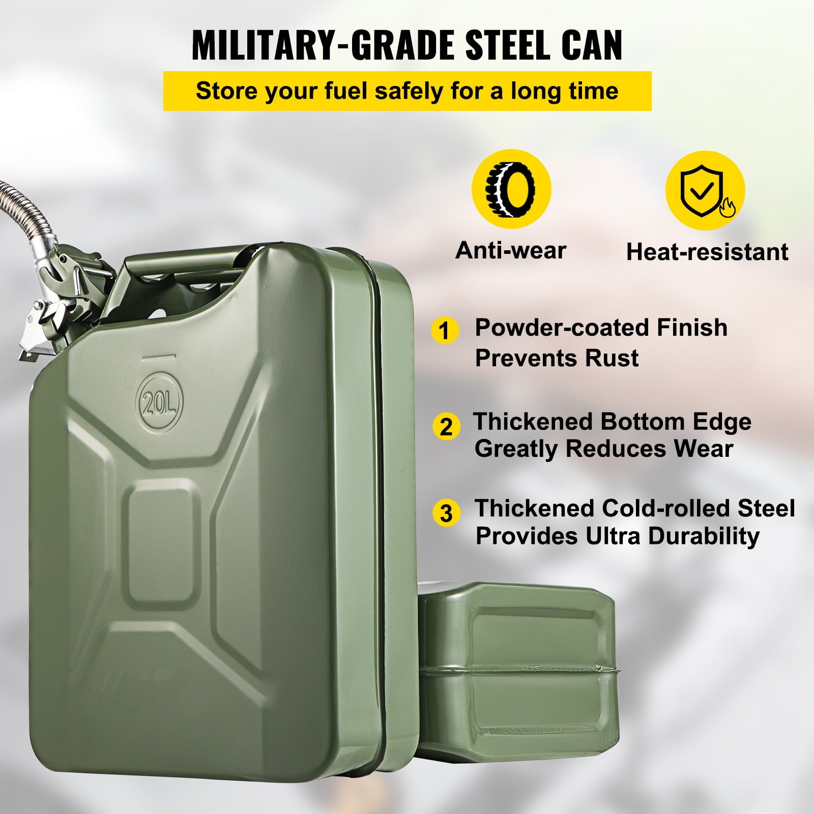 VEVOR, 5.3 Gallon Jerry Fuel Can Flexible Spout System Green