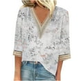 thumbnail image 2 of Weiqiqre Summer Fashion Tops for Women Floral Printed Lace V-Neck 3/4 Sleevet Casual T-shirt Blouse, 2 of 5