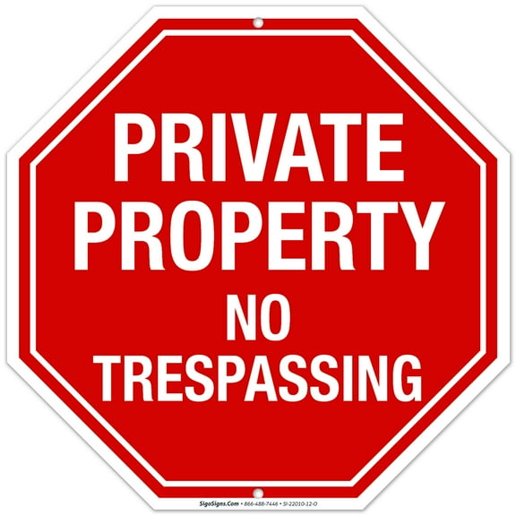 Private Property No Trespassing Sign, Octagon Shape Red Background,