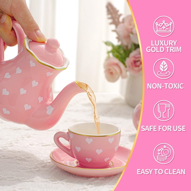 TUZT Porcelain Tea Party Set for Little Princess, Kids, Toddlers