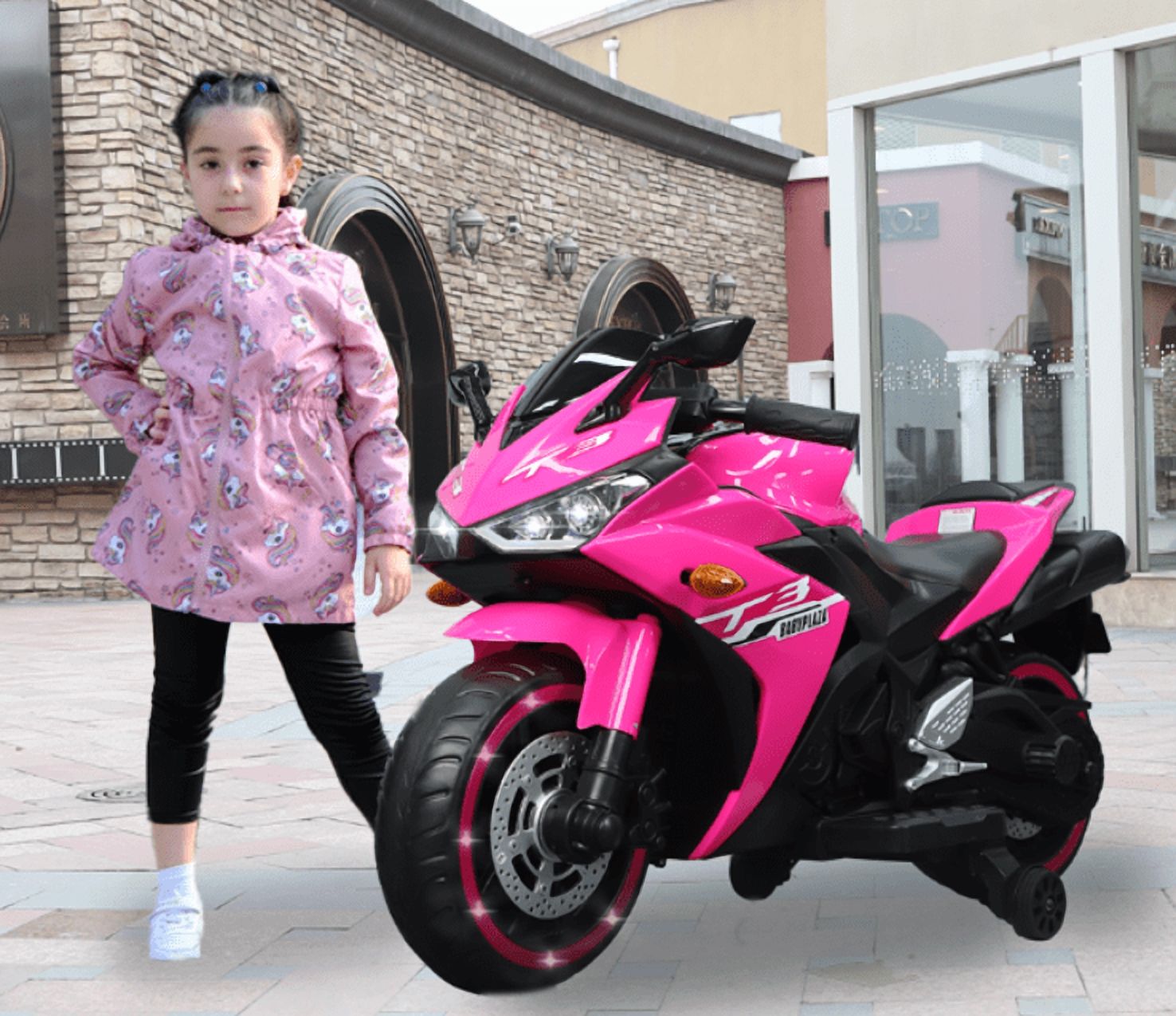 Motorcycle For Kids 3~6 Years Boys Girls Gift,  ride on toy with Training Wheels/manual throttle/ drive by hand /Lighting wheels