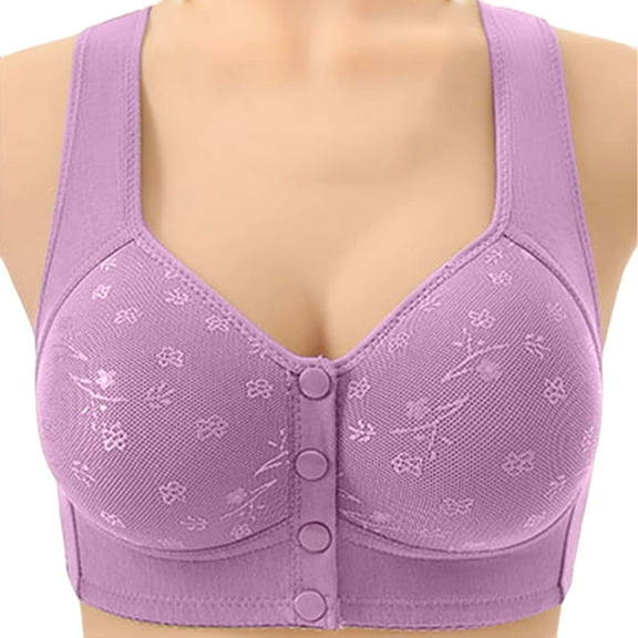 Arlun Daisy Bras for Older Women Front Closure Comfy Convenient Push up No Underwire Senior Bralettes Thin Breathable Full Coverage Soft Snap Closing Lace Bras Purple 50.00