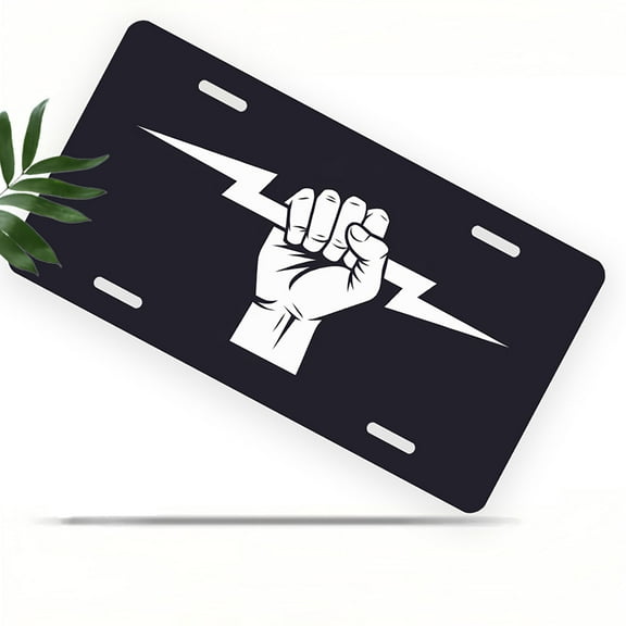 Fist with Lightning Front License Plate, Metal License Plate, Funny Standard Plates Personalized Novelty Decorative For Men/Women/Boys/Girls Car 6×12 Inch
