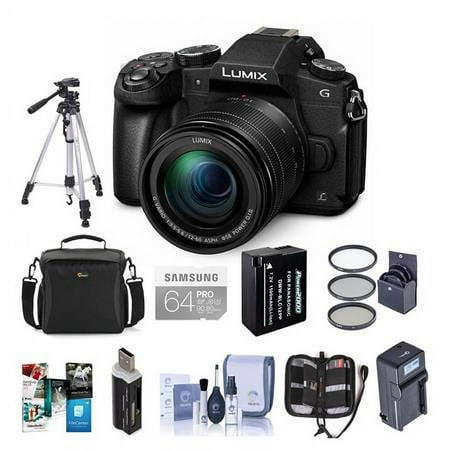 UPC: 0840014185665 | Lumix DMC-G85 Mirrorless Camera with 12-60mm F/3.5-5.6 Lumix G Vario Power OIS Lens Black – Bundle with Camera Bag  64GB SDXC Card  Spare Battery  Tripod  Compact Charger  Software Bundle  M