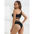 thumbnail image 4 of DARING DIVA Women's 2 Piece Ribbed One Shoulder Color Braided Trim Bikini Set XS Black, 4 of 6