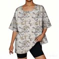 thumbnail image 5 of Mujeres 3/4 Manga Tops Y Blusas de Impresión Suelta Camisa Cortada, Casual Cuello Redondo Blusa para la Primavera Y el Verano, 5 of 5