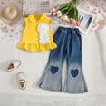 thumbnail image 5 of XINXIAOO Toddler Girls Clothes Sleeveless Shirt Flare Jeans Pant Outfits for Girl Bell Bottom Kids Girls Clothing Set Summer Fall Fashion Outfits 7-8 Years, 5 of 7