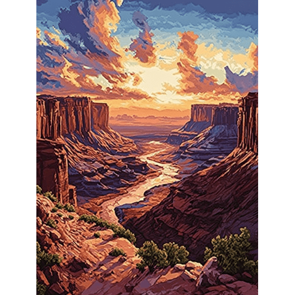 Canyon Sunset Landscape Canvas Wall Art, Perfect for Living Room,Office, Hotel, and Dining Room Decoration.