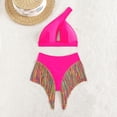thumbnail image 4 of Bikini Set For Women Two Piece One Shoulder Hollow Out Fringe Hem High Waist Slimming Bathing Suit Y2K Cute Swimwear (M, Hot Pink), 4 of 9
