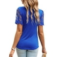 thumbnail image 4 of SLADYGLO Women Crew Neck Lace Floral Splice Short Sleeve T-Shirt, 4 of 7