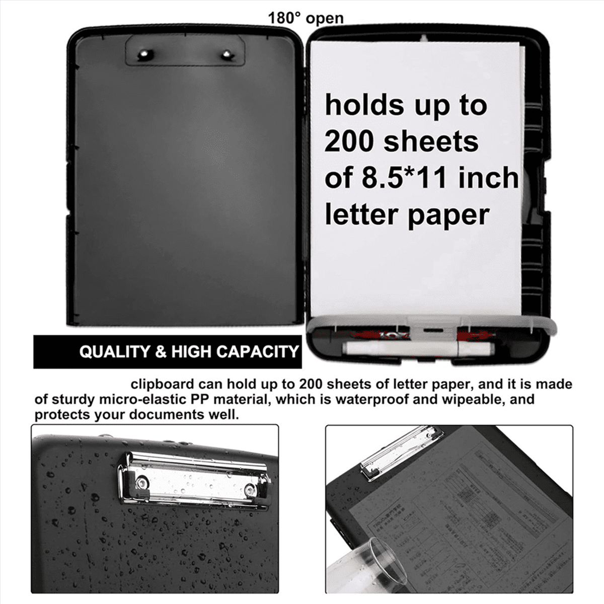 3X Clip Board Organizer Clipboards with Storage Nursing Clipboard Foldable File Folder Plastic (Black)