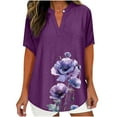 thumbnail image 2 of Jinhomg Alzheimers Awareness Shirts Womens Dressy Casual Short Sleeve Tunic Tops Loose Lightweight Summer Vneck Blouse Purple#13 XXL, 2 of 5