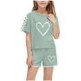 thumbnail image 3 of Piuwrlz Boys Girls Short Sets Kids Summer Outfit Set Printed Round Neck Tight Shirt T-Shirt and Shorts Set Army Green Size 5 Years, 3 of 9