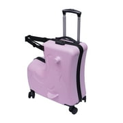 Anqidi 20 Kids Ride On Suitcase, Portable Universal Wheel Trolley Luggage Case Horse Shape Children Travel Suitcase w/Lock Pink