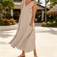 thumbnail image 4 of ZHOGXU Women's Dresses Summer Flying Sleeve V Neck Solid Color Comfortable Flowy Swing Dress With Pockets For Casual Daily Wear,Beige,Xl, 4 of 6