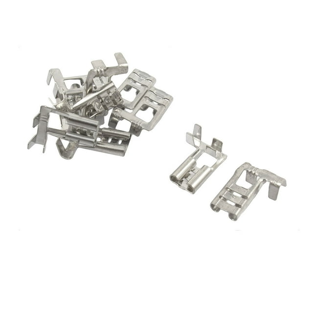 Unique Bargains 10 Pcs Silver Tone Tone Male Spade Crimp Terminals 6.3mm Wiring Connectors